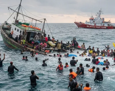 મલેશિયા થાઇલેન્ડ સરહદ પર સ્થળાંતર કરનારાઓનું જહાજ દરિયામાં ડુબ્યું  અનેક વ્યક્તિઓ લાપતા